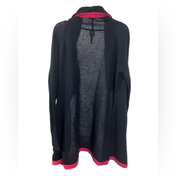 Qi Cashmere Women’s Open Front Blue Contrast Trim Waterfall Cardigan- Size Small - Picture 2 of 6